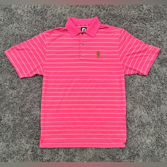 FootJoy FJ Polo Shirt Pink Naples National GC Striped Golf Men’s Large - EUC! - Picture 1 of 8
